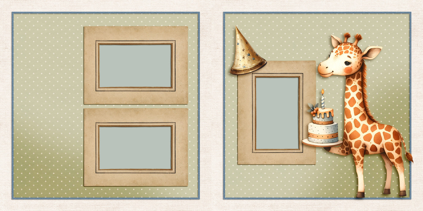 Birthday Boy Animals - Set of 5 Double Page Scrapbook Layouts - 25-1058