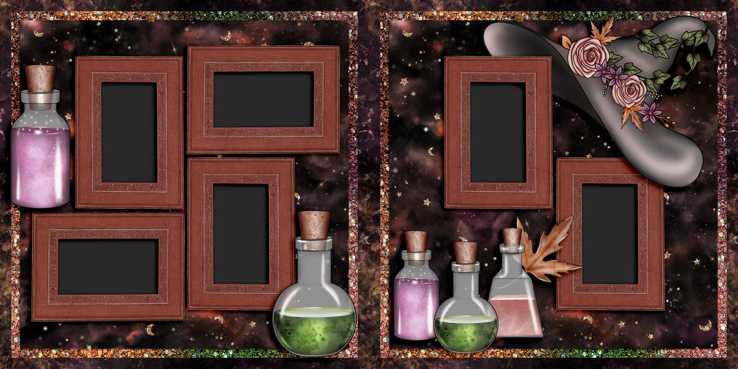 Woodland Witch - Set of 5 Double Page Scrapbook Layouts - 1808