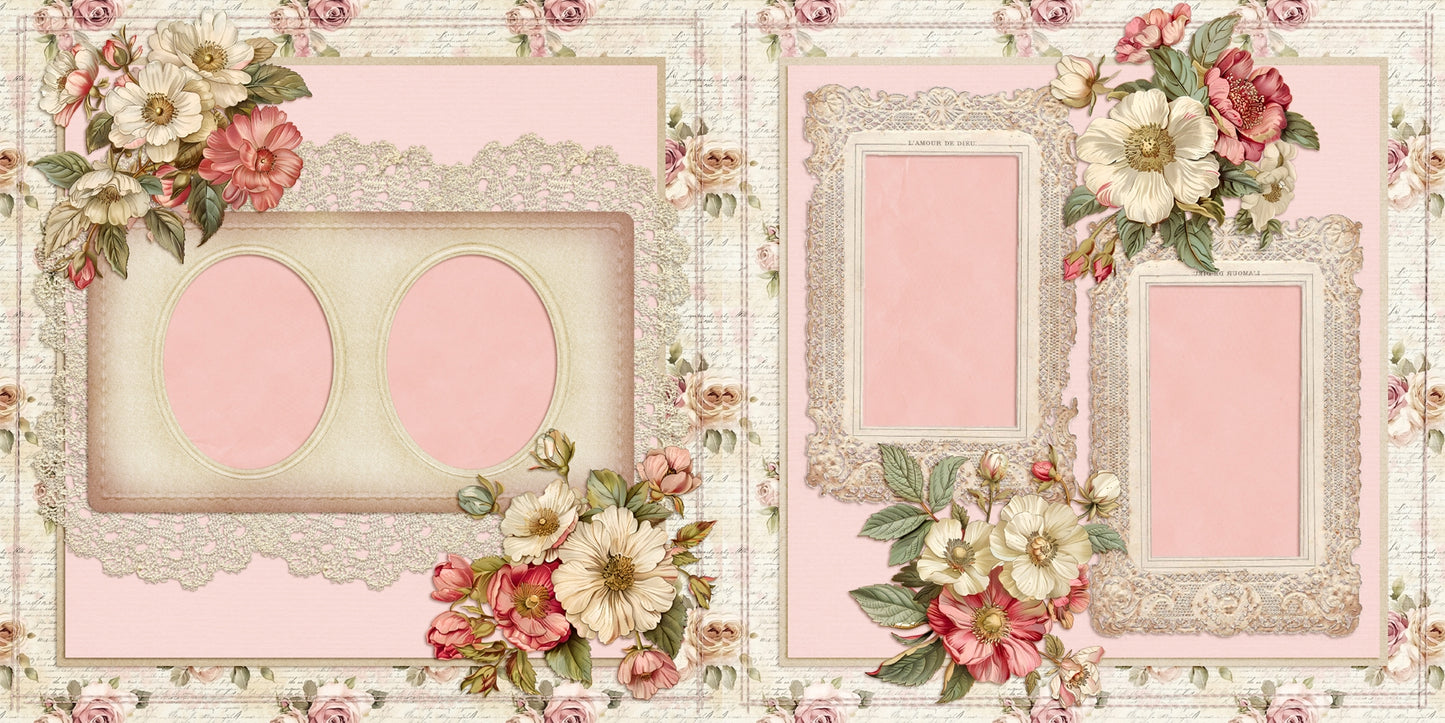 Floral & Lace Pink - Scrapbook Layout - 25-562