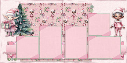 Pink & Silver Christmas - Set of 5 Double Page Layouts - 1790