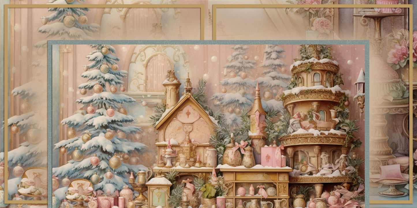 Pastel Christmas 1 Background Pages - Set of 5 Double Page Layouts - 1801