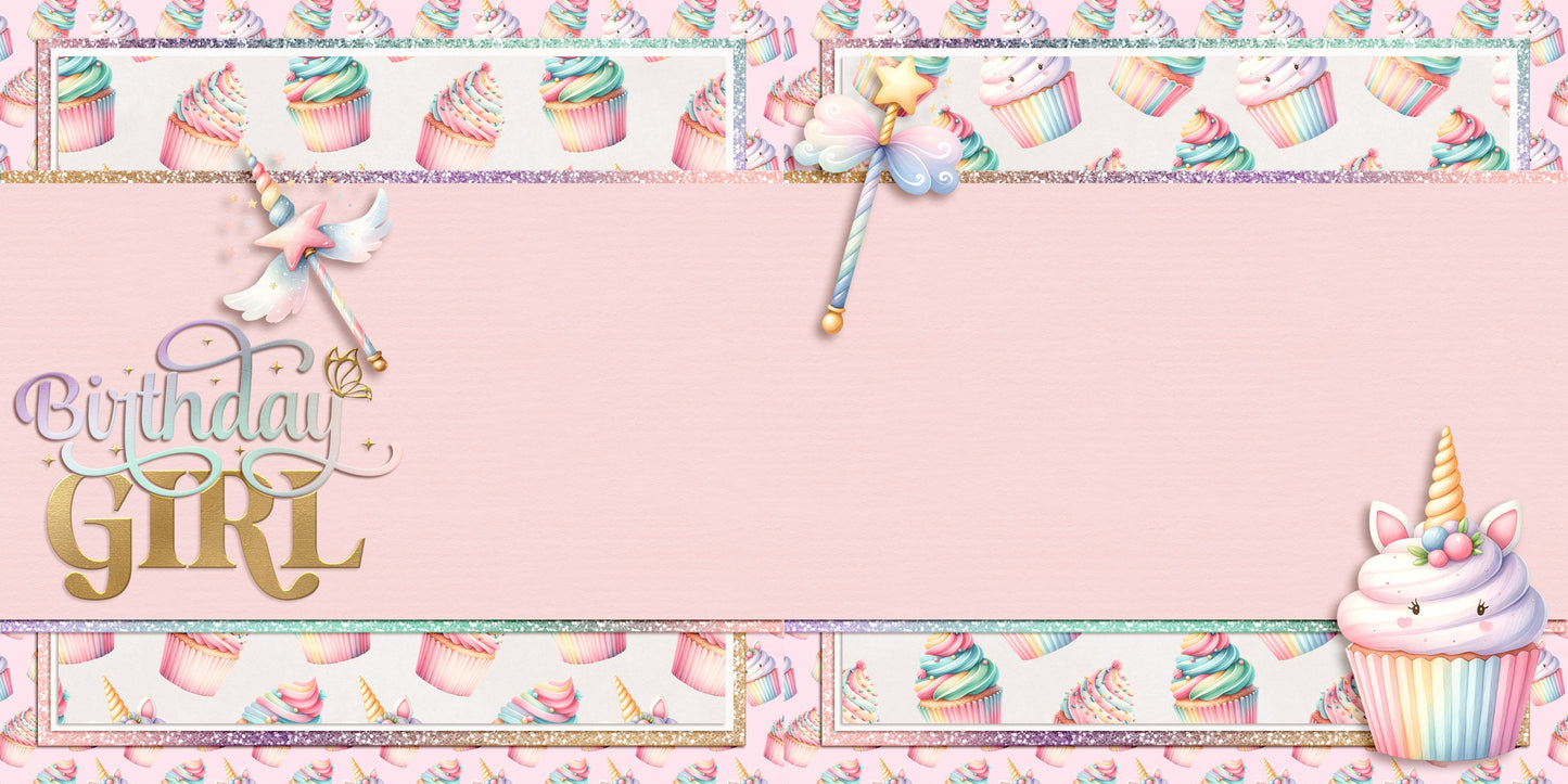 Birthday Girl Unicorn Cupcake NPM - Scrapbook Layout - 25-635