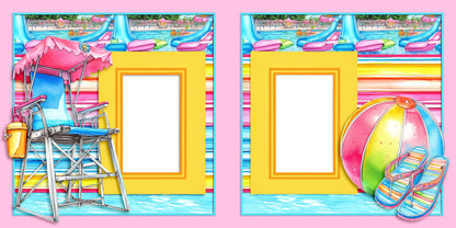 Waterpark EZ Quick Pages -  Digital Bundle - 10 Digital Scrapbook Pages - INSTANT DOWNLOAD