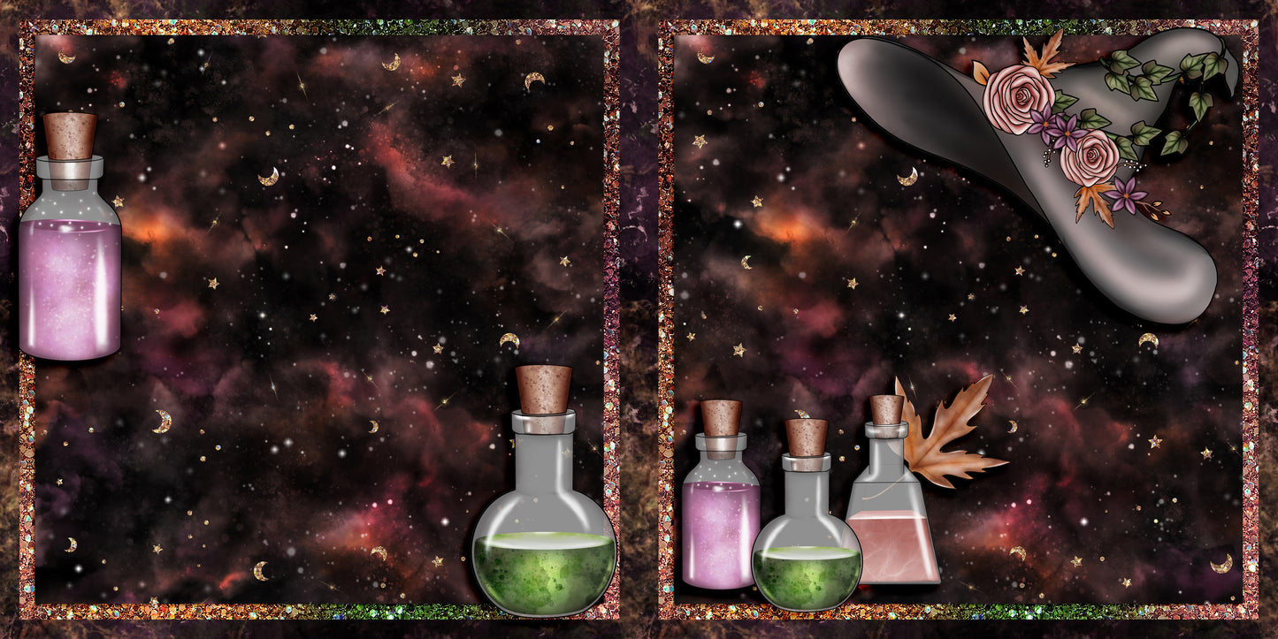 Woodland Witch NPM - Set of 5 Double Page Scrapbook Layouts - 1809