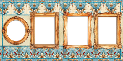 Rococo Palace Aqua Blue - EZ Digital Scrapbook Pages - INSTANT DOWNLOAD