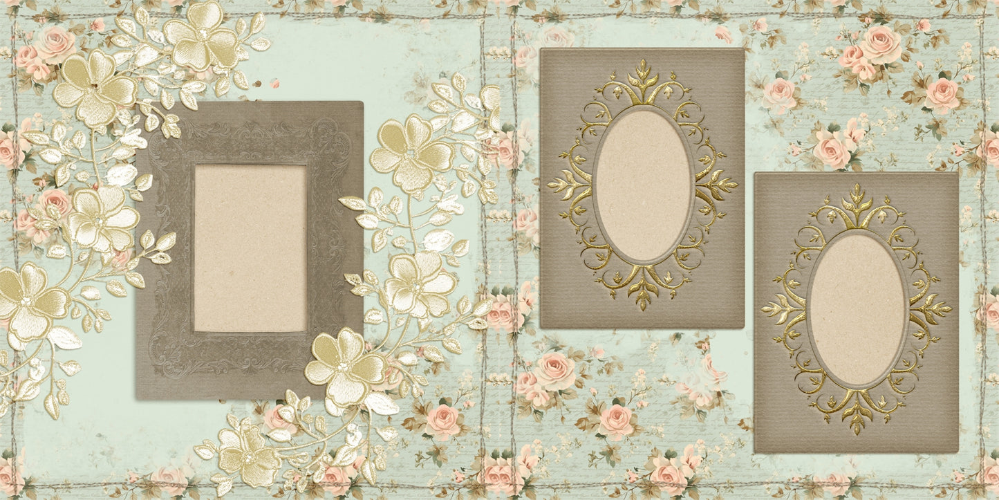 Floral & Lace - Set of 5 Double Page Scrapbook Layouts - 25-1054
