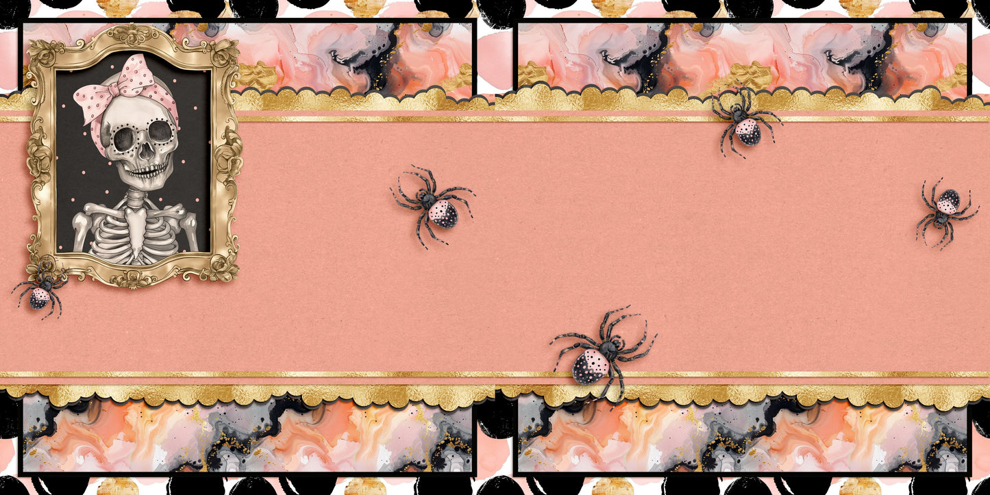 Cute Pink Halloween Skeleton NPM - Scrapbook Layout - 24-675