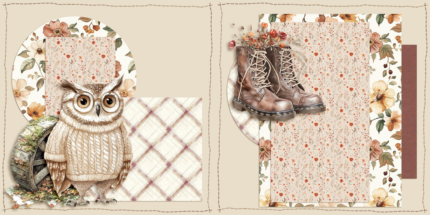 Spelling Autumn Owl NPM - Scrapbook Layout - 25-735