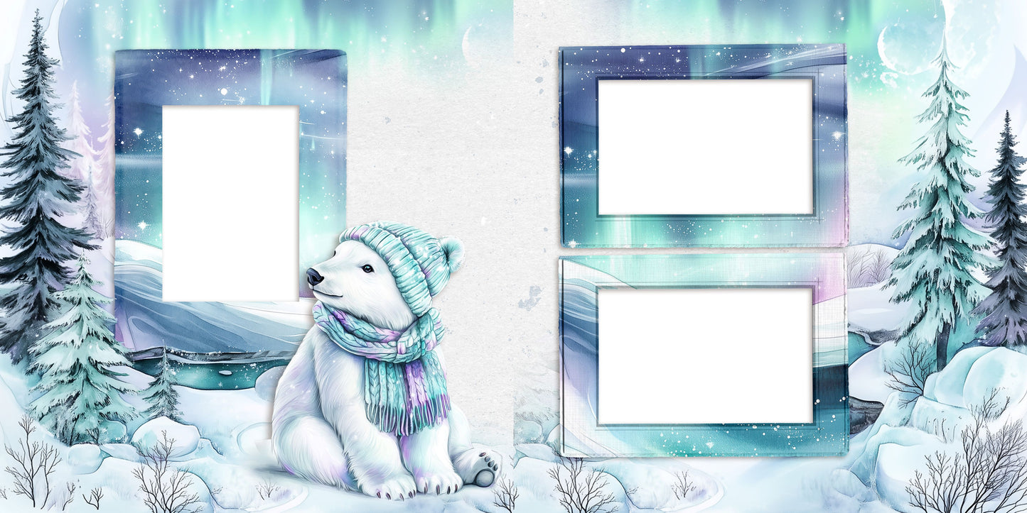 Polar Lights Cuddly Bear - EZ Digital Scrapbook Pages - INSTANT DOWNLOAD