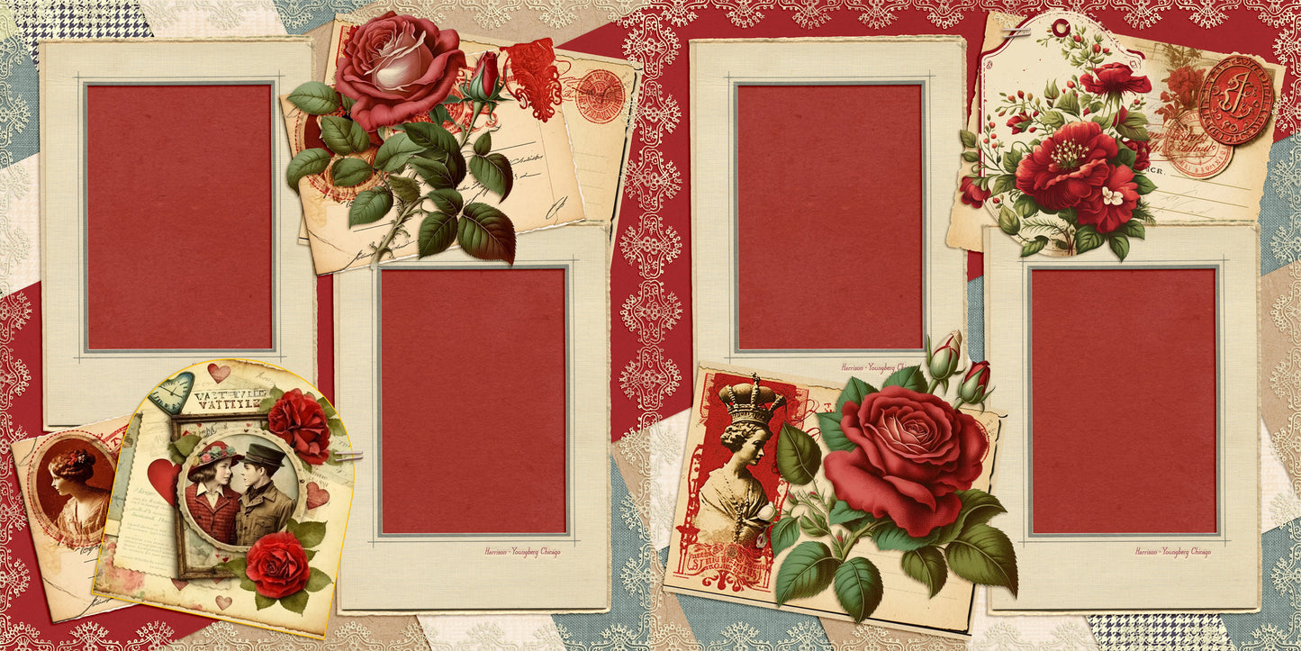 Vintage Valentine - Set of 5 Double Page Layouts - 1872