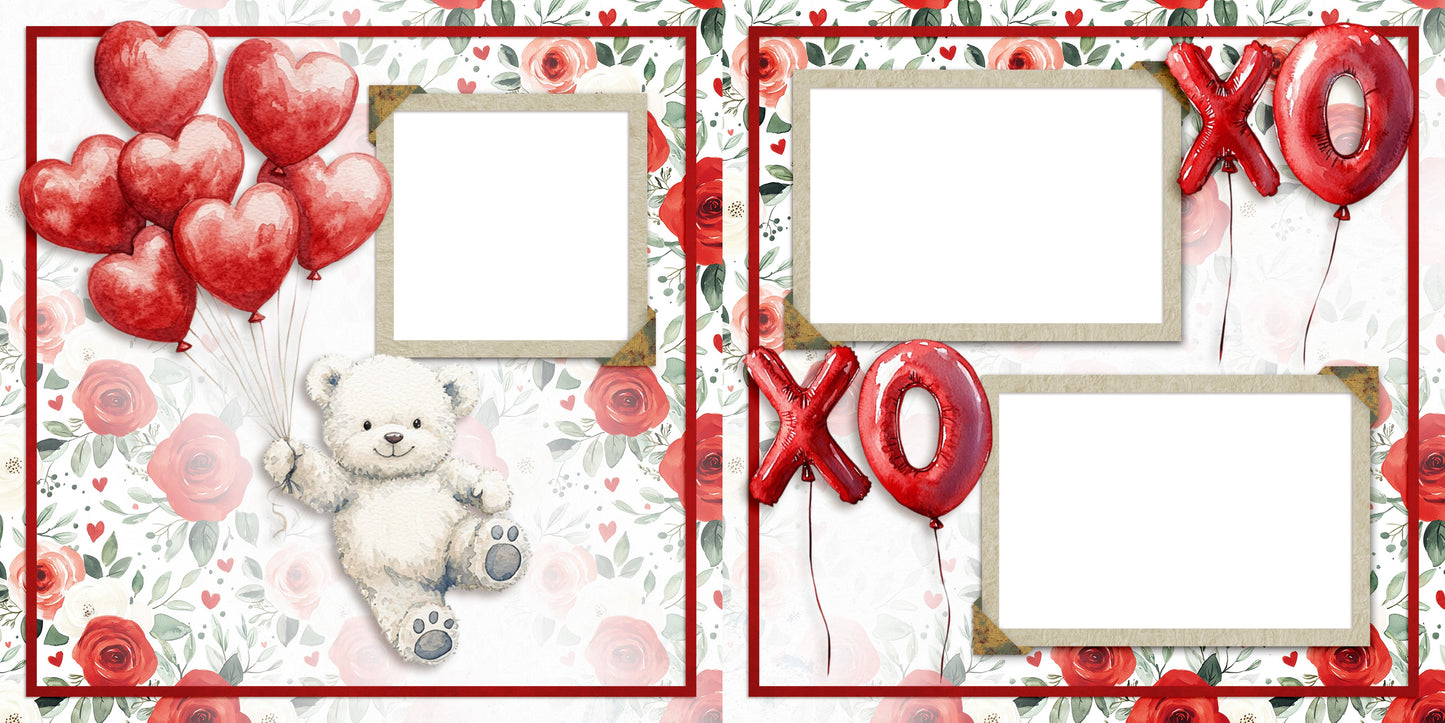 Valentine Balloon Bear - EZ Digital Scrapbook Pages - INSTANT DOWNLOAD