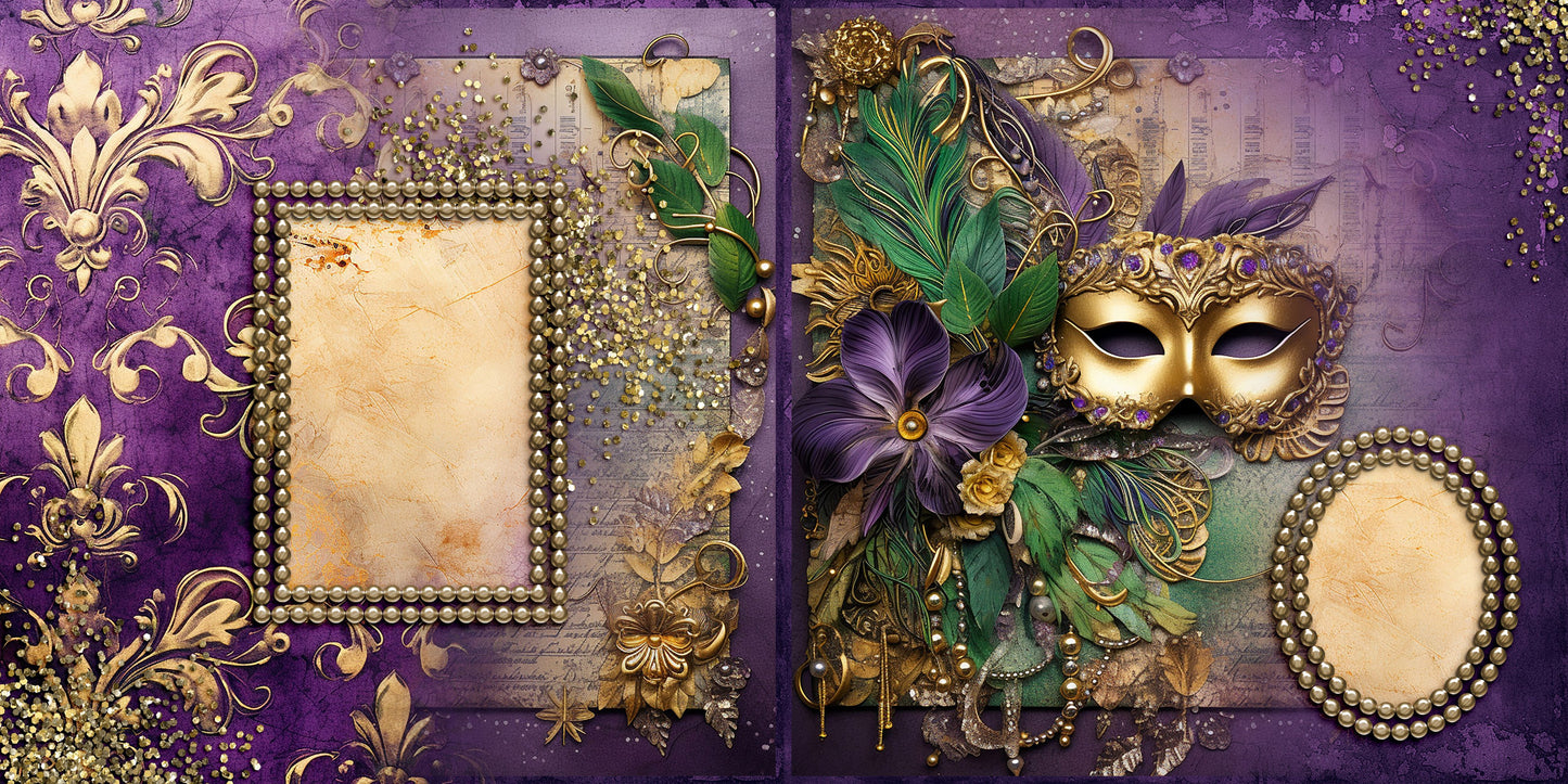 Mardi Gras Time - Set of 5 Double Page Scrapbook Layouts - 25-1022