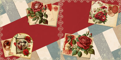 Vintage Valentine NPM - Set of 5 Double Page Layouts - 1873