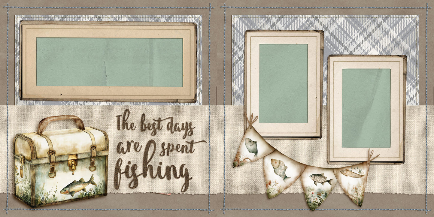 Cute Fisherman - Set of 5 Double Page Scrapbook Layouts - 25-1018