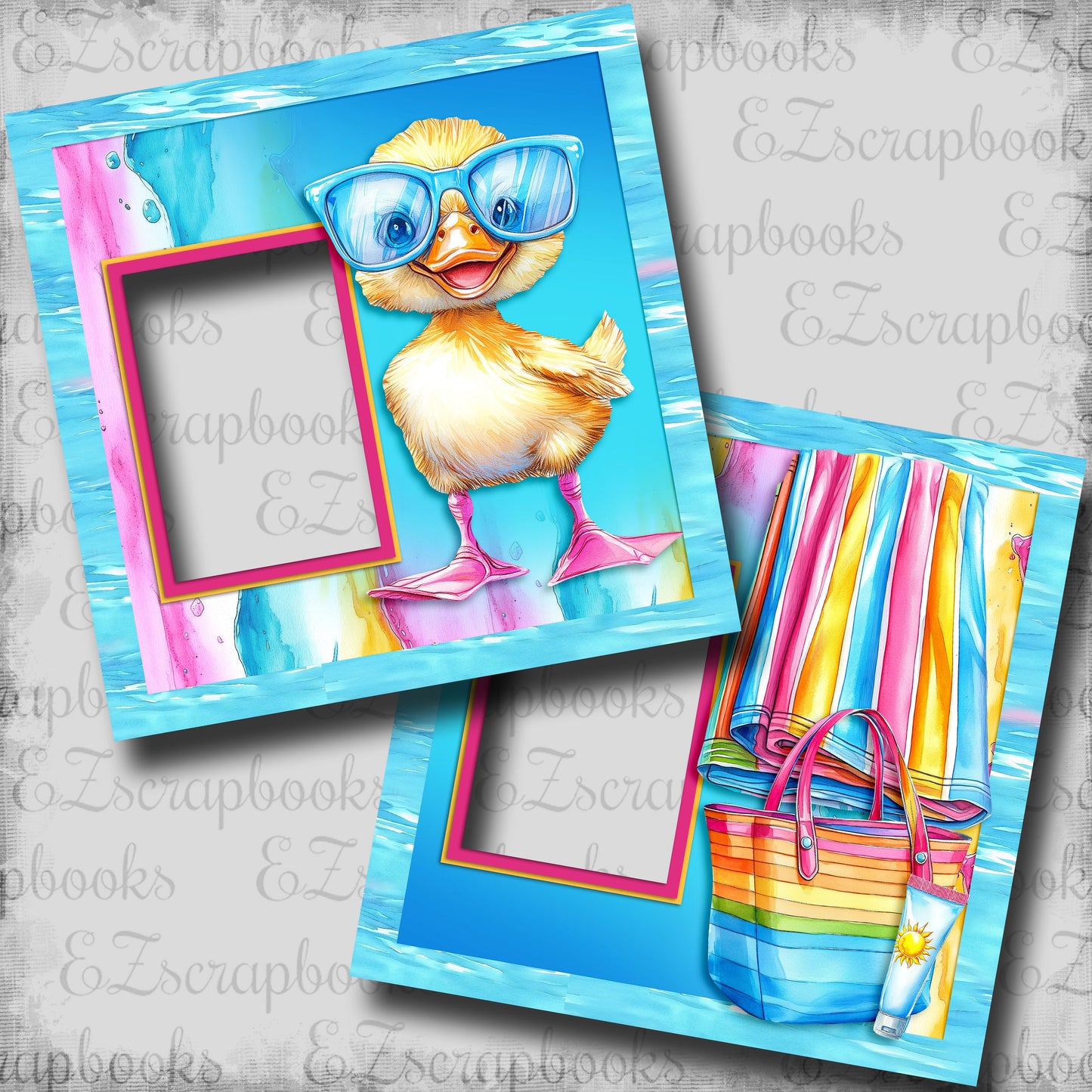 Waterpark Duckling - EZ Digital Scrapbook Pages - INSTANT DOWNLOAD