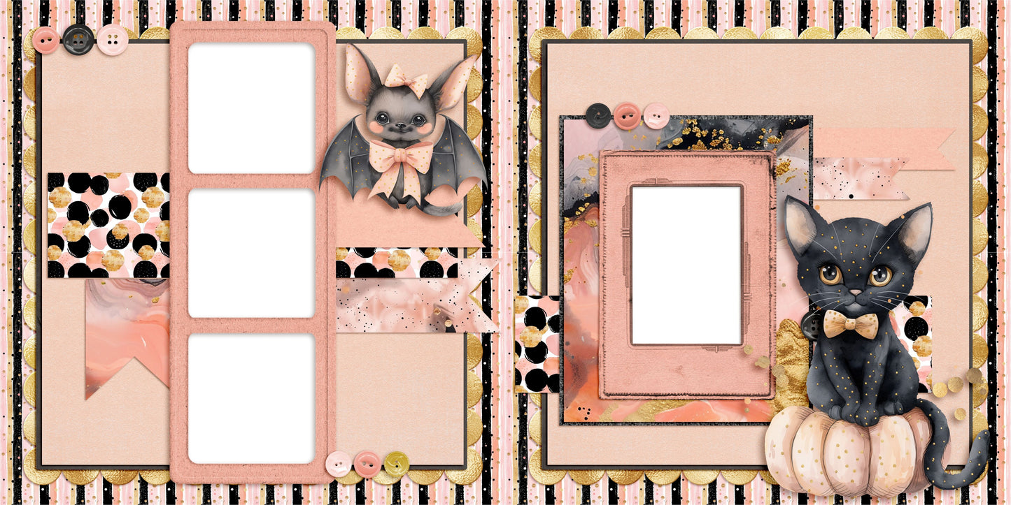 Cute Pink Halloween Kitty - EZ Digital Scrapbook Pages - INSTANT DOWNLOAD