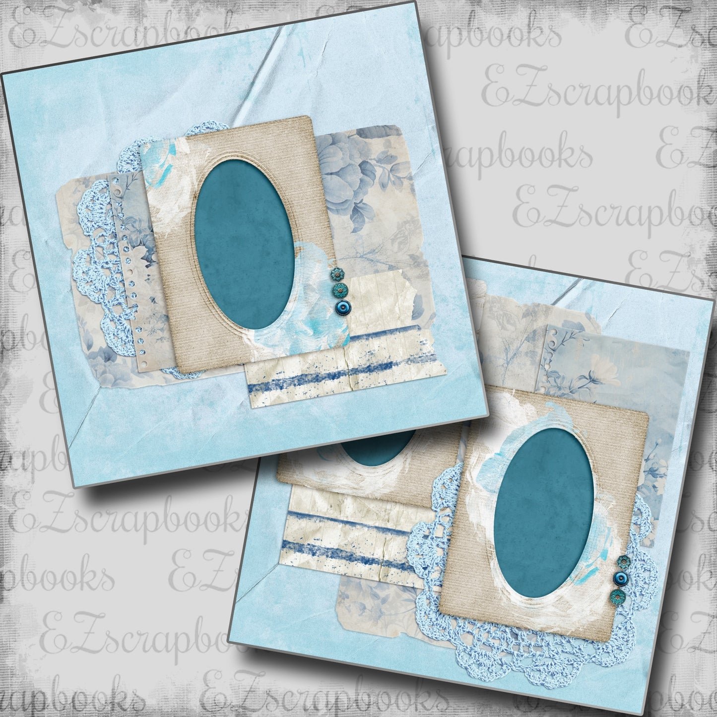 Beautiful Blues Doilies - Scrapbook Layout - 24-696