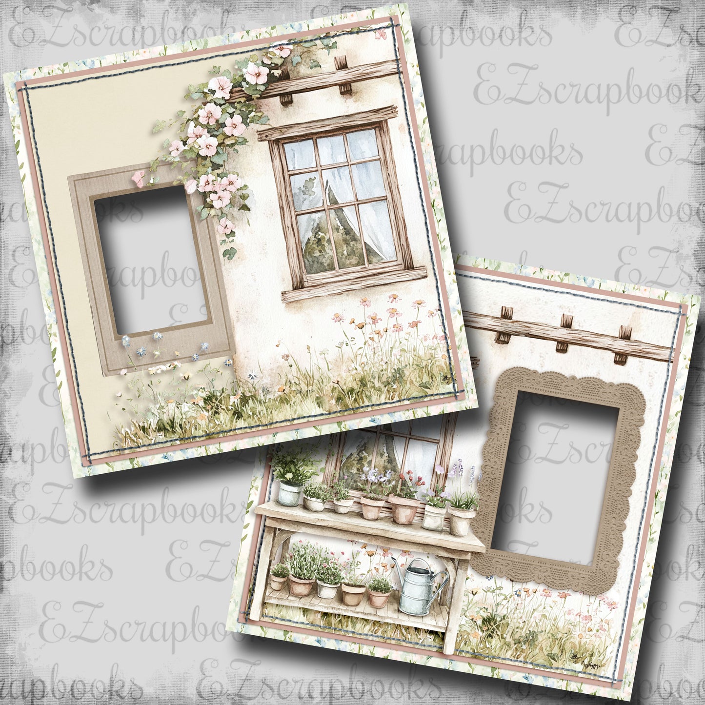 Spring Garden Cottage Workbench - EZ Digital Scrapbook Pages - INSTANT DOWNLOAD