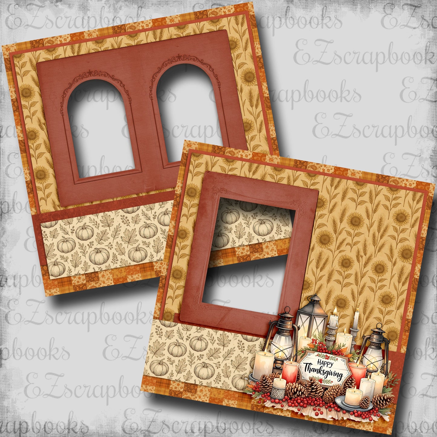 Happy Thanksgiving Lanterns - EZ Digital Scrapbook Quick Page Layout - INSTANT DOWNLOAD