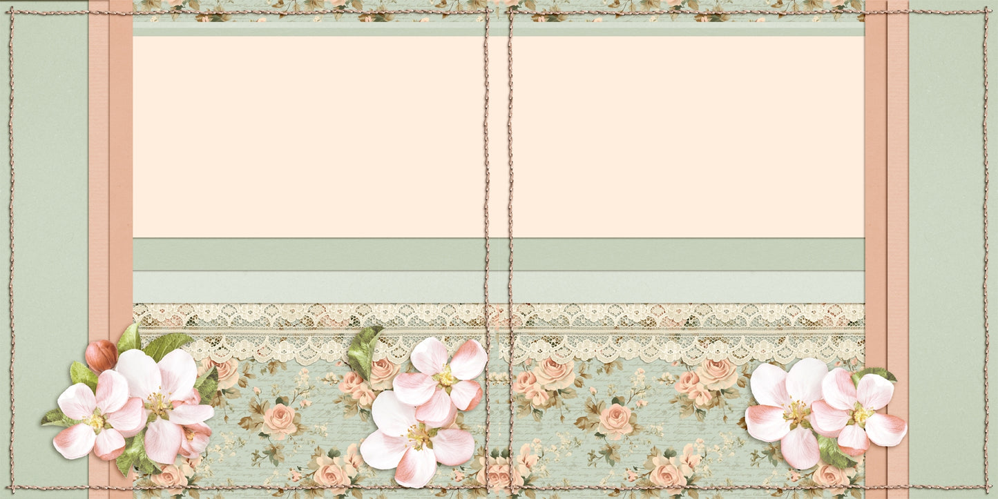 Floral & Lace Peachy Green NPM - Scrapbook Layout - 25-567