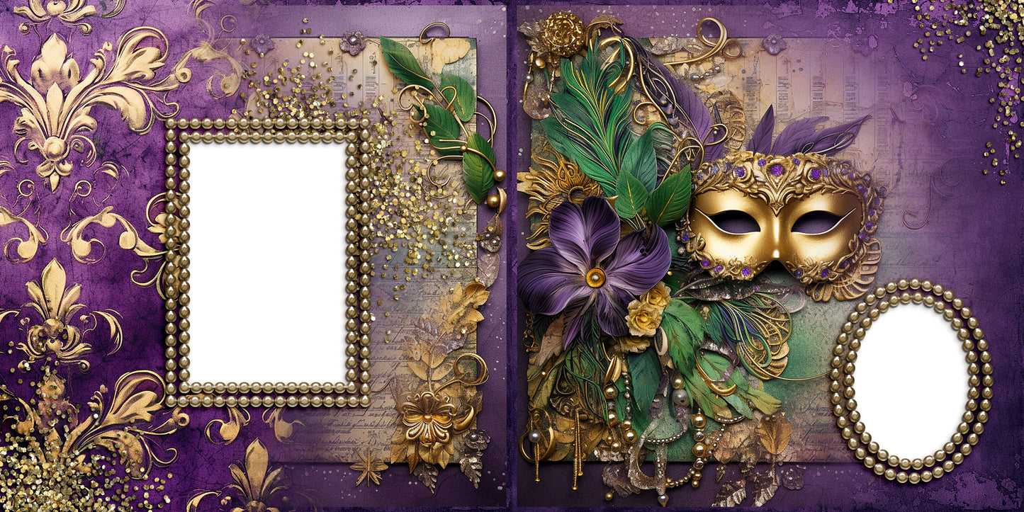 Mardi Gras Time Mask Glitter - EZ Digital Scrapbook Pages - INSTANT DOWNLOAD