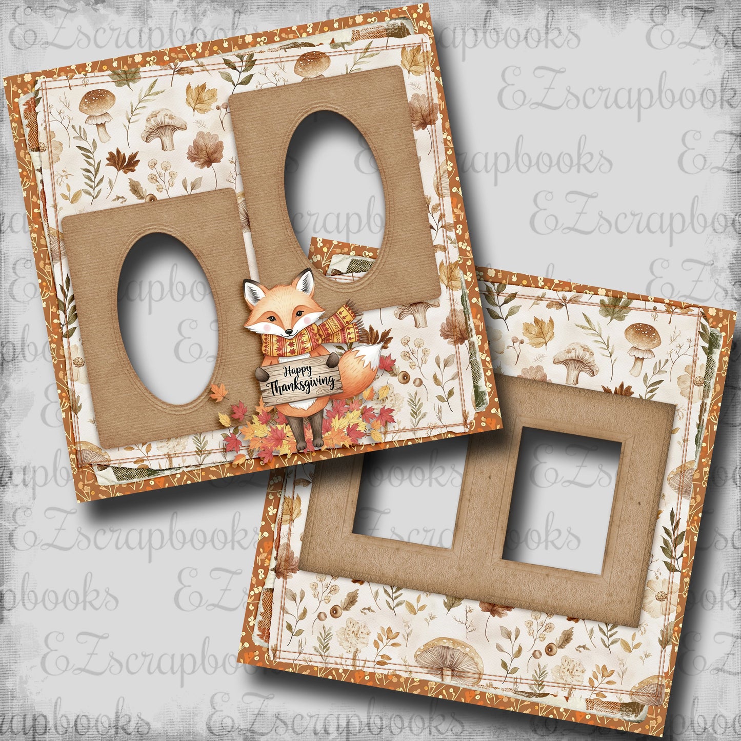 Happy Thanksgiving Fox - EZ Digital Scrapbook Quick Page Layout - INSTANT DOWNLOAD