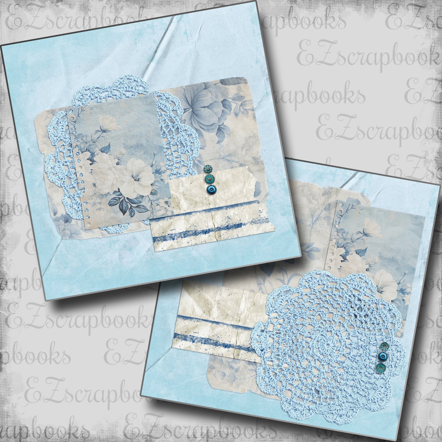 Beautiful Blues Doilies NPM - Scrapbook Layout - 24-697