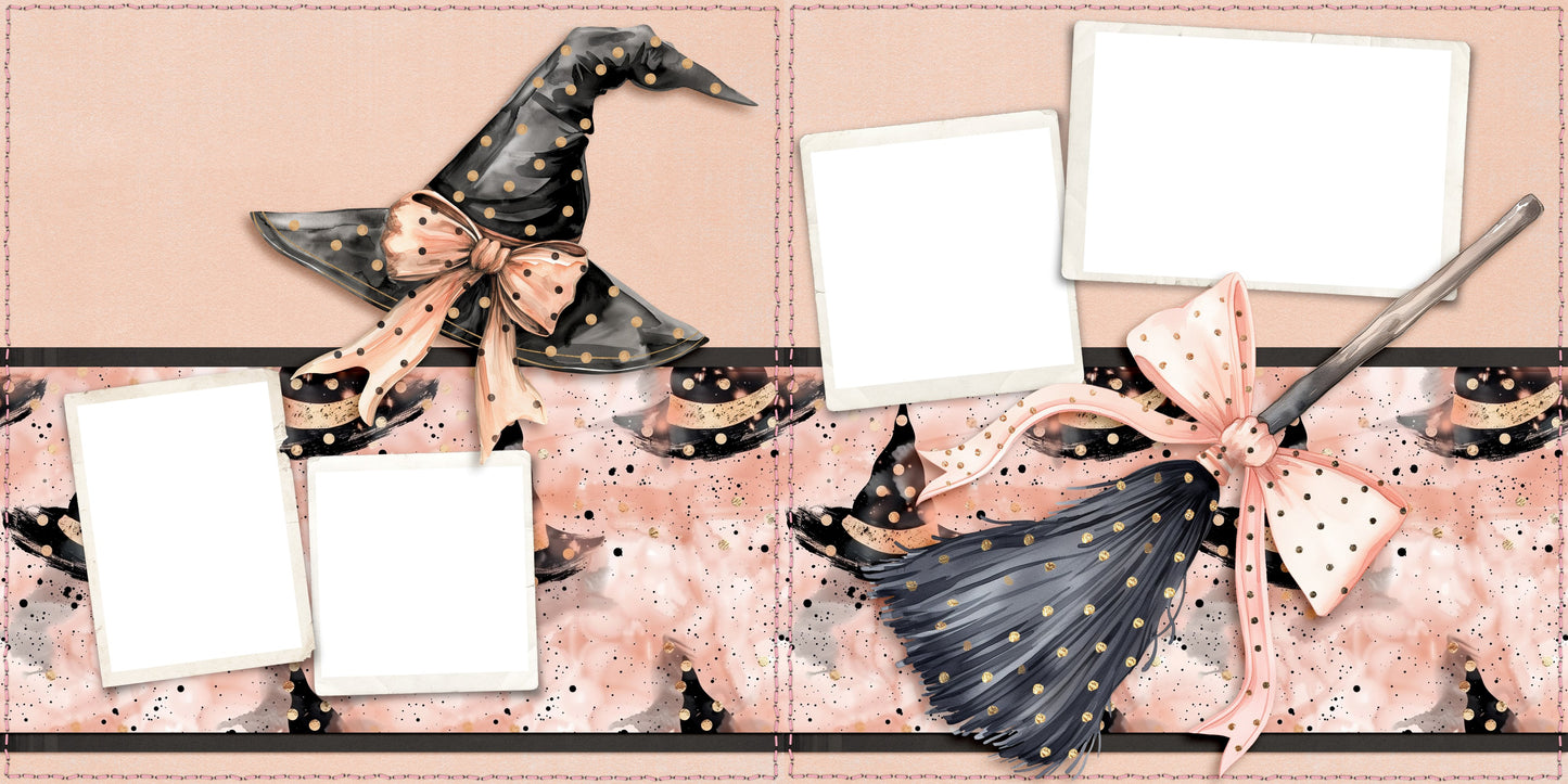 Cute Pink Halloween Witch - EZ Digital Scrapbook Pages - INSTANT DOWNLOAD