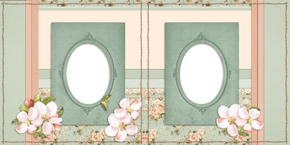 Floral & Lace Peachy Green - EZ Digital Scrapbook Pages - INSTANT DOWNLOAD