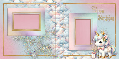 Happy Birthday Unicorn Clouds - Scrapbook Layout - 25-650