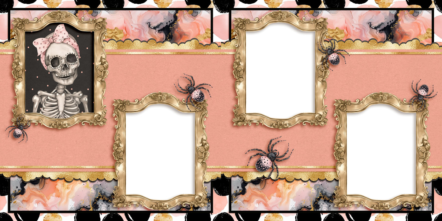 Cute Pink Halloween Skeleton - EZ Digital Scrapbook Pages - INSTANT DOWNLOAD