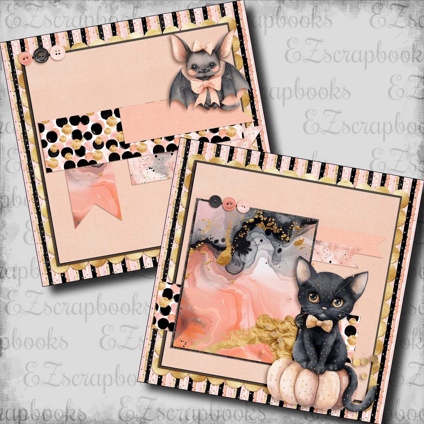 Cute Pink Halloween Kitty NPM - Scrapbook Layout - 24-669