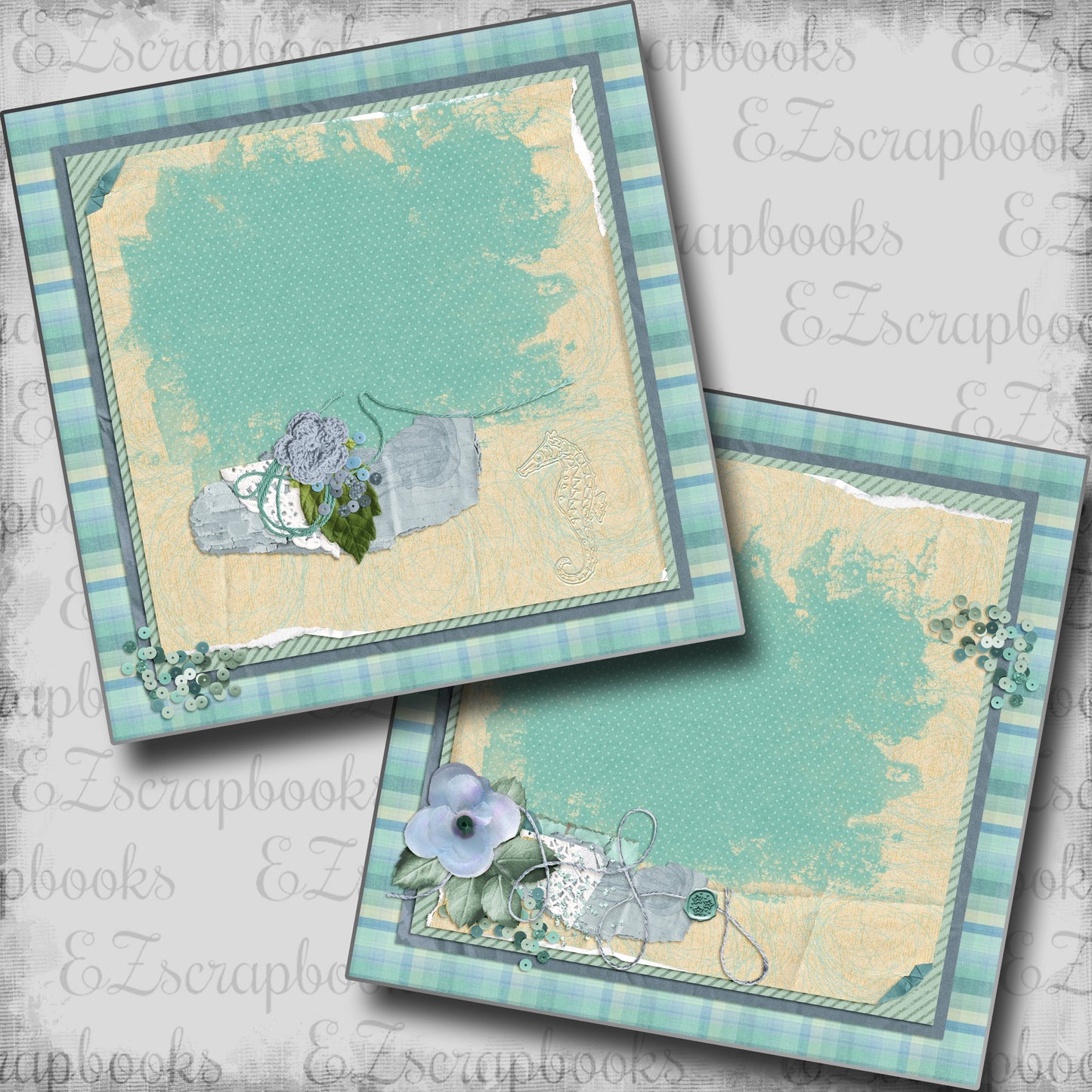 Beachy Seahorse NPM - Scrapbook Layout - 24-679