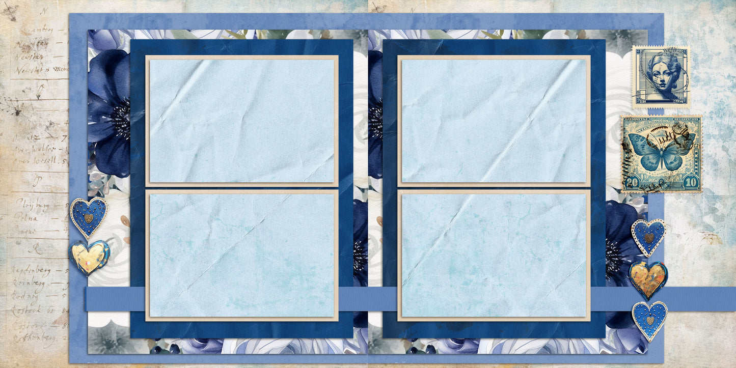 Beautiful Blues Hearts - Scrapbook Layout - 24-688