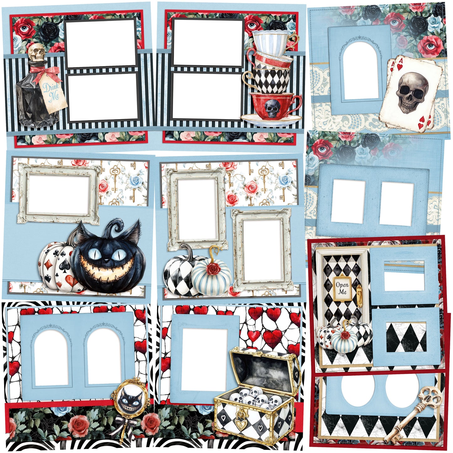 Haunted Alice EZ Quick Pages -  Digital Bundle - 10 Digital Scrapbook Pages - INSTANT DOWNLOAD