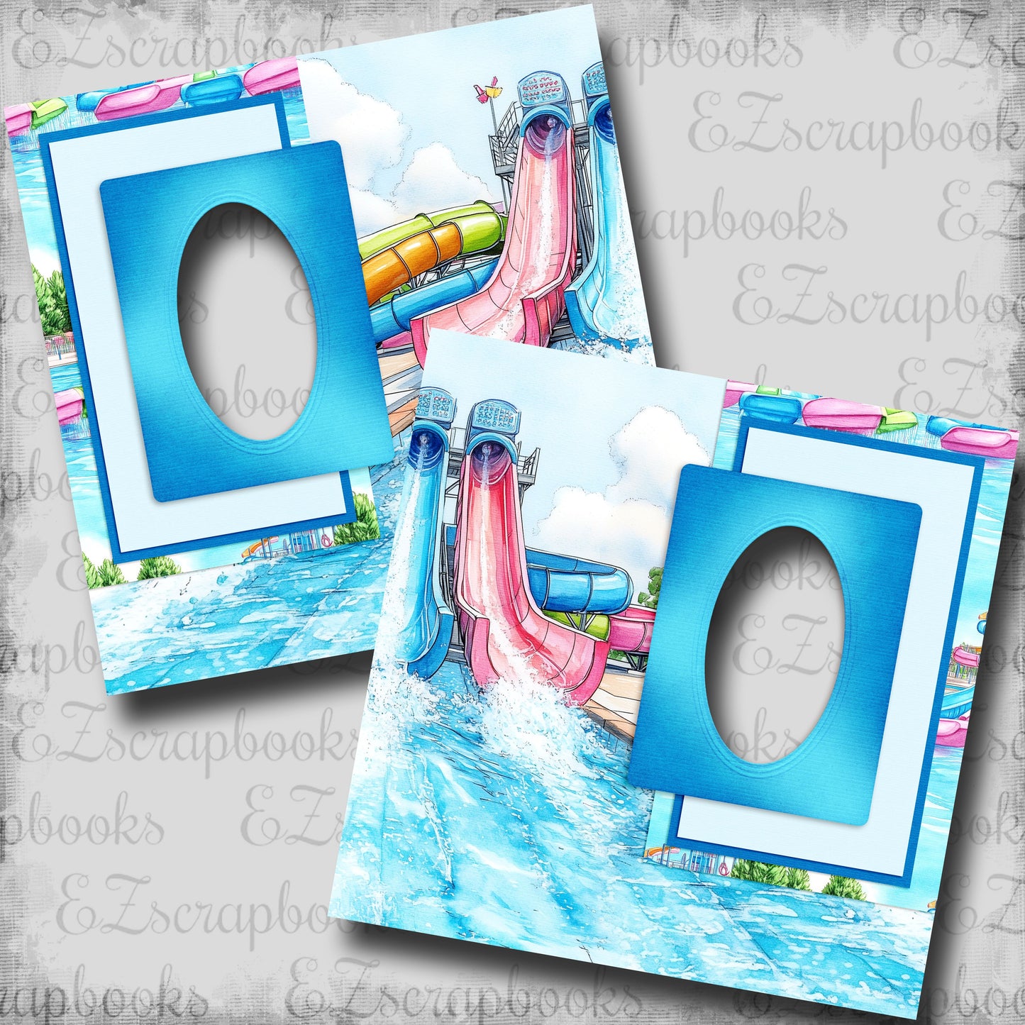 Waterpark Slides - EZ Digital Scrapbook Pages - INSTANT DOWNLOAD