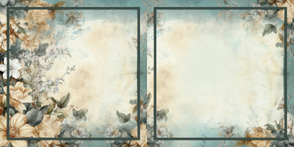 Blue Floral Background Pages - Set of 5 Double Page Layouts - 1800