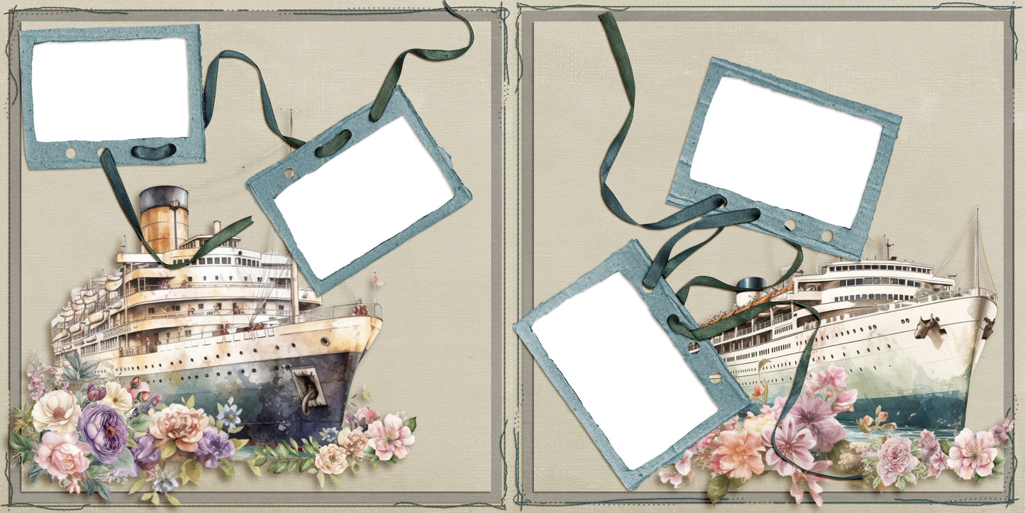 Girly Travel Cruise Ship - Vacation - EZ Digital Scrapbook Pages - INSTANT DOWNLOAD