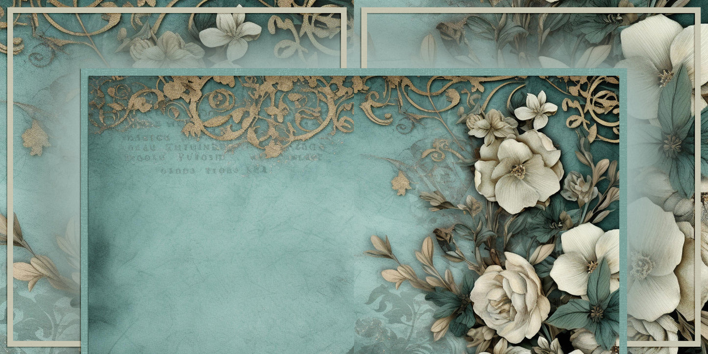 Blue Floral Background Pages - Set of 5 Double Page Layouts - 1800