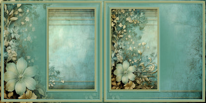 Blue Floral Background Pages - Set of 5 Double Page Layouts - 1800