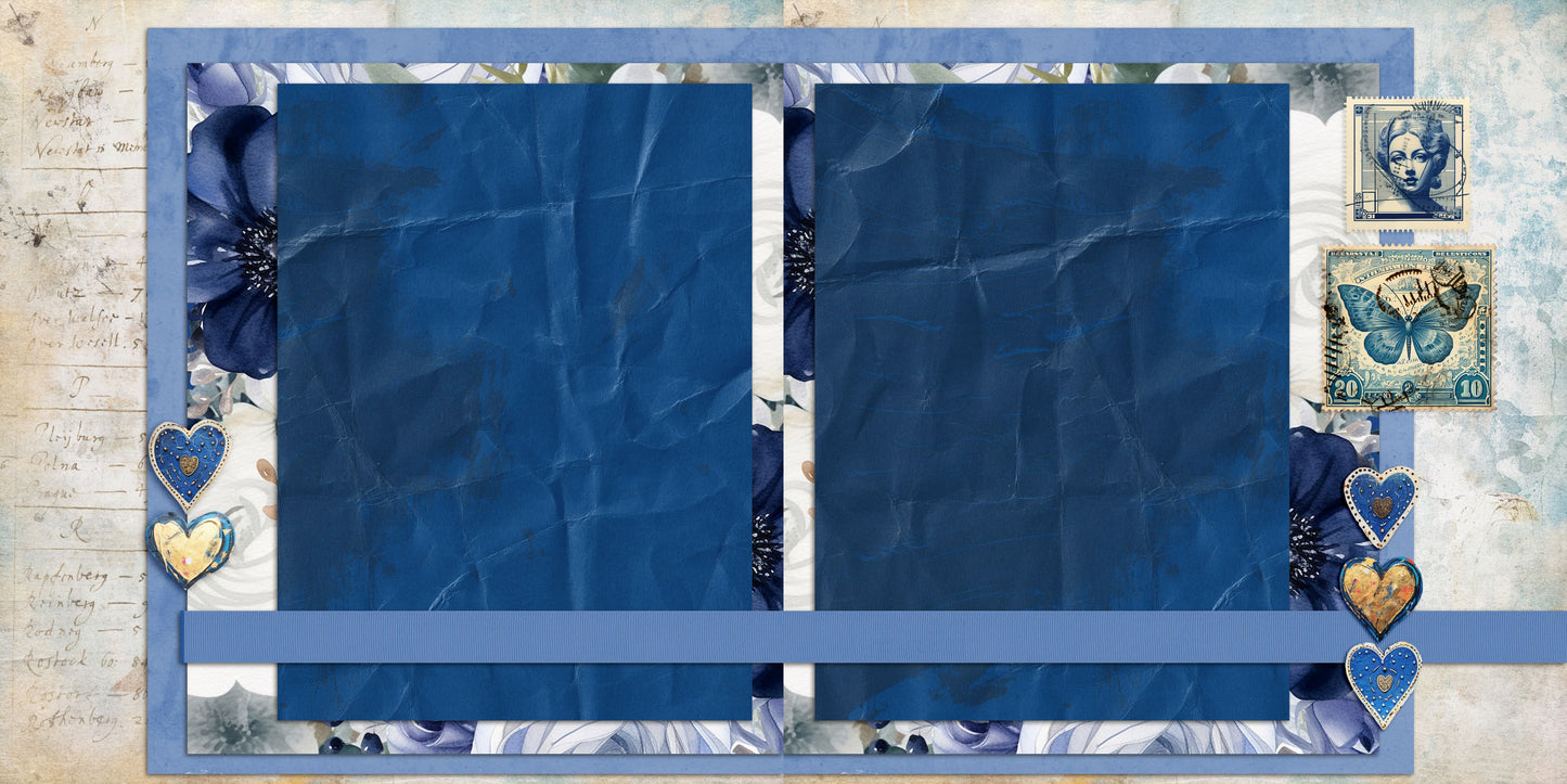 Beautiful Blues Hearts NPM - Scrapbook Layout - 24-689