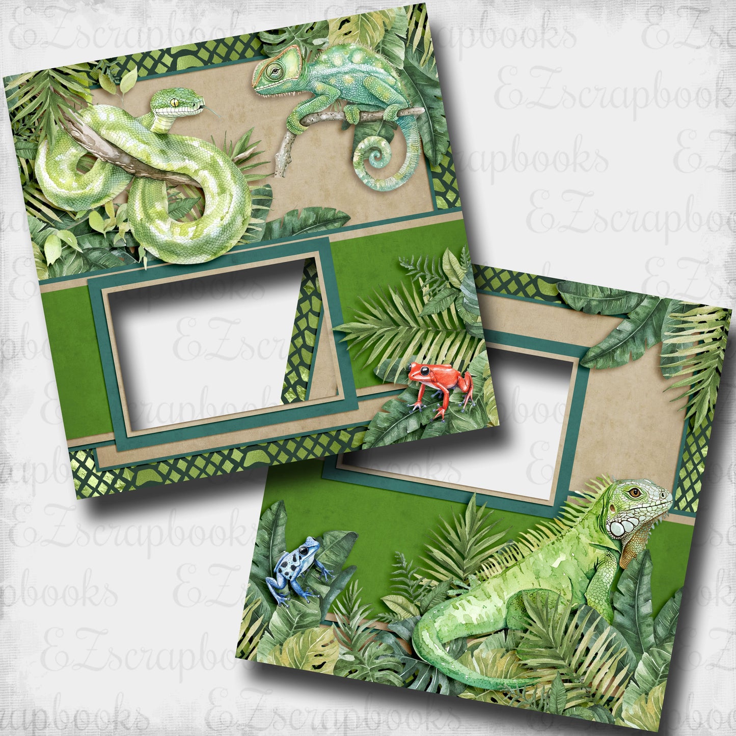 Jungle Iguana - EZ Digital Scrapbook Pages - INSTANT DOWNLOAD