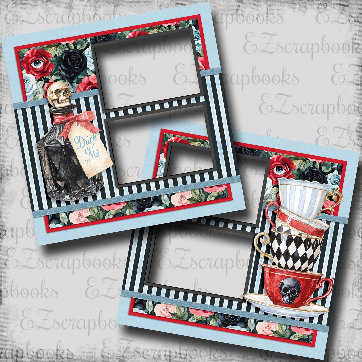 Haunted Alice Drink Me - EZ Digital Scrapbook Pages - INSTANT DOWNLOAD
