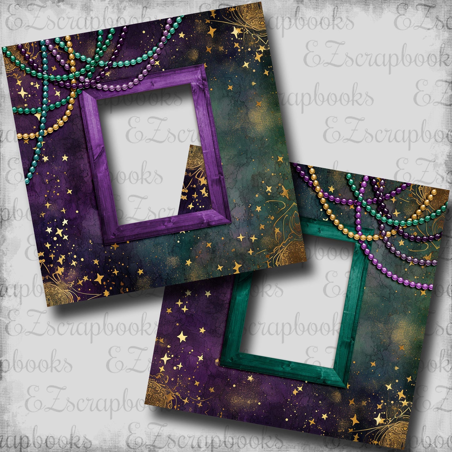 Mardi Gras Time Beads - EZ Digital Scrapbook Pages - INSTANT DOWNLOAD
