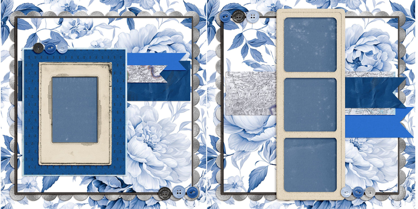 Beautiful Blues Floral - Scrapbook Layout - 24-692