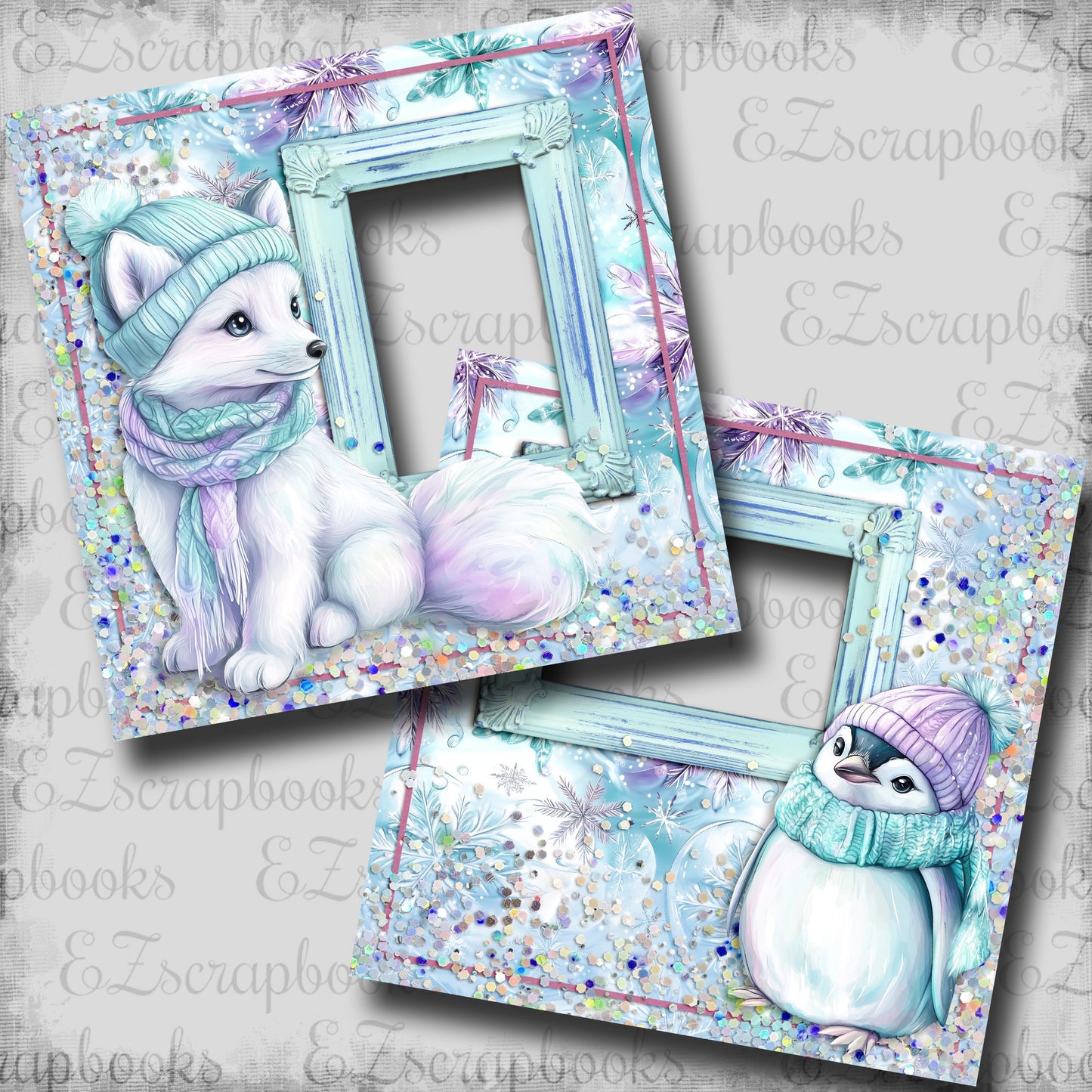 Polar Lights Fox Cutie - EZ Digital Scrapbook Pages - INSTANT DOWNLOAD