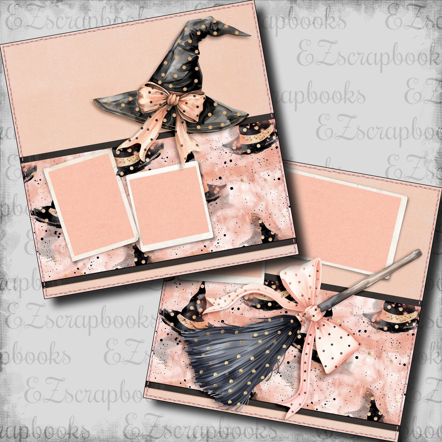 Cute Pink Halloween Witch - Scrapbook Layout - 24-670