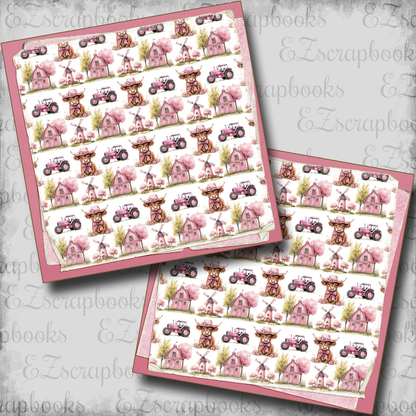 Pink Farm Pattern Stacked NPM - Scrapbook Layout - 25-747