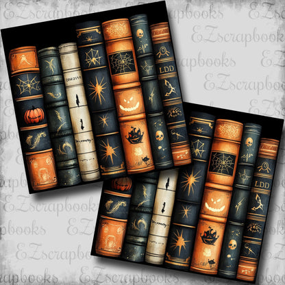 Spooky Bookspines Blue & Orange - Scrapbook Papers - 25-805