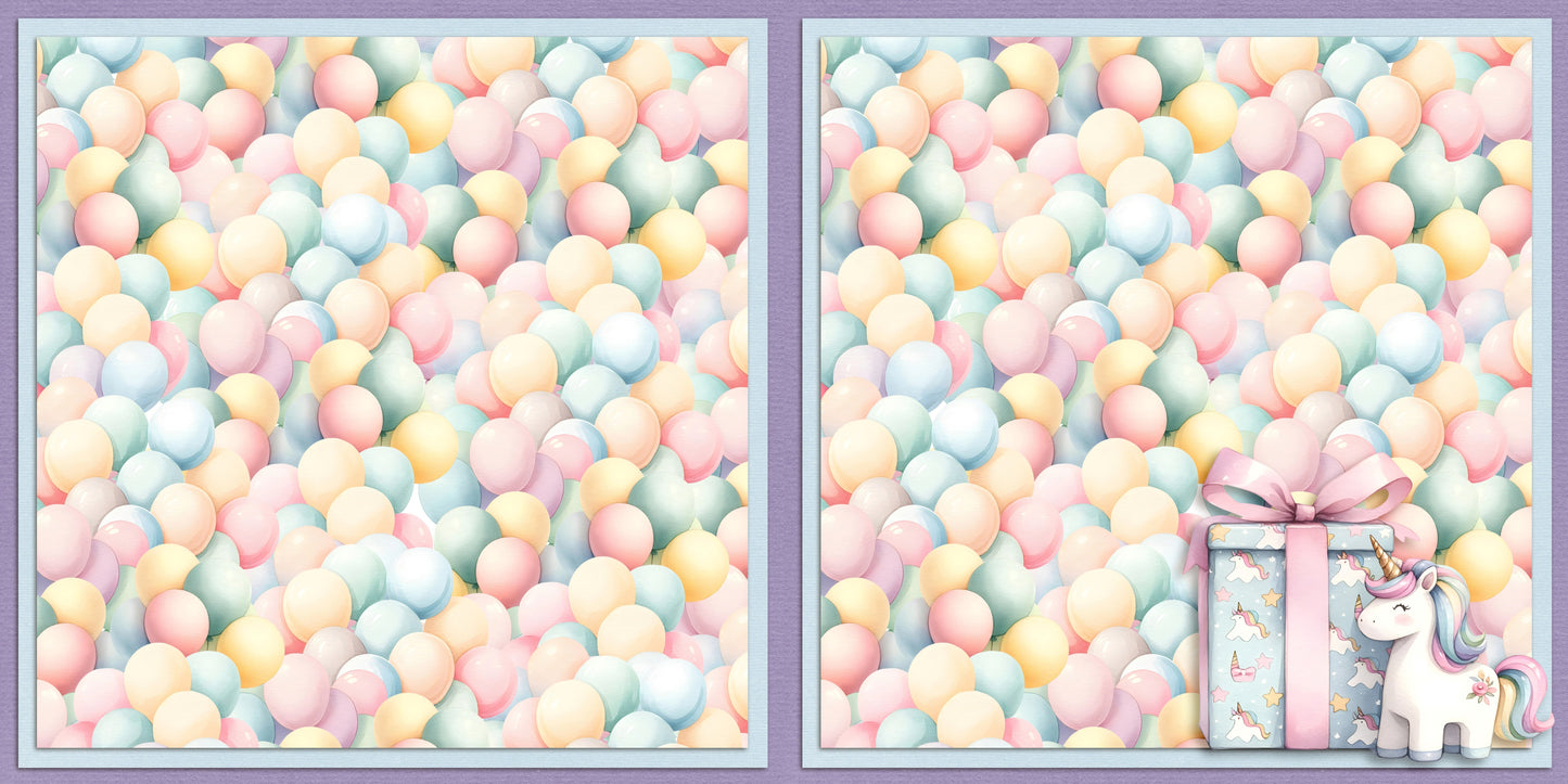 Birthday Balloons Unicorn Gift NPM - Scrapbook Layout - 25-639